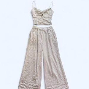 Off white cotton two piece set pinstripe top pants Size M by Sienna Sky